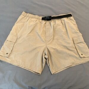 Catalina Swim Trunks Shorts Mens XL Beige Cargo Pockets Belted Lined Quick Dry